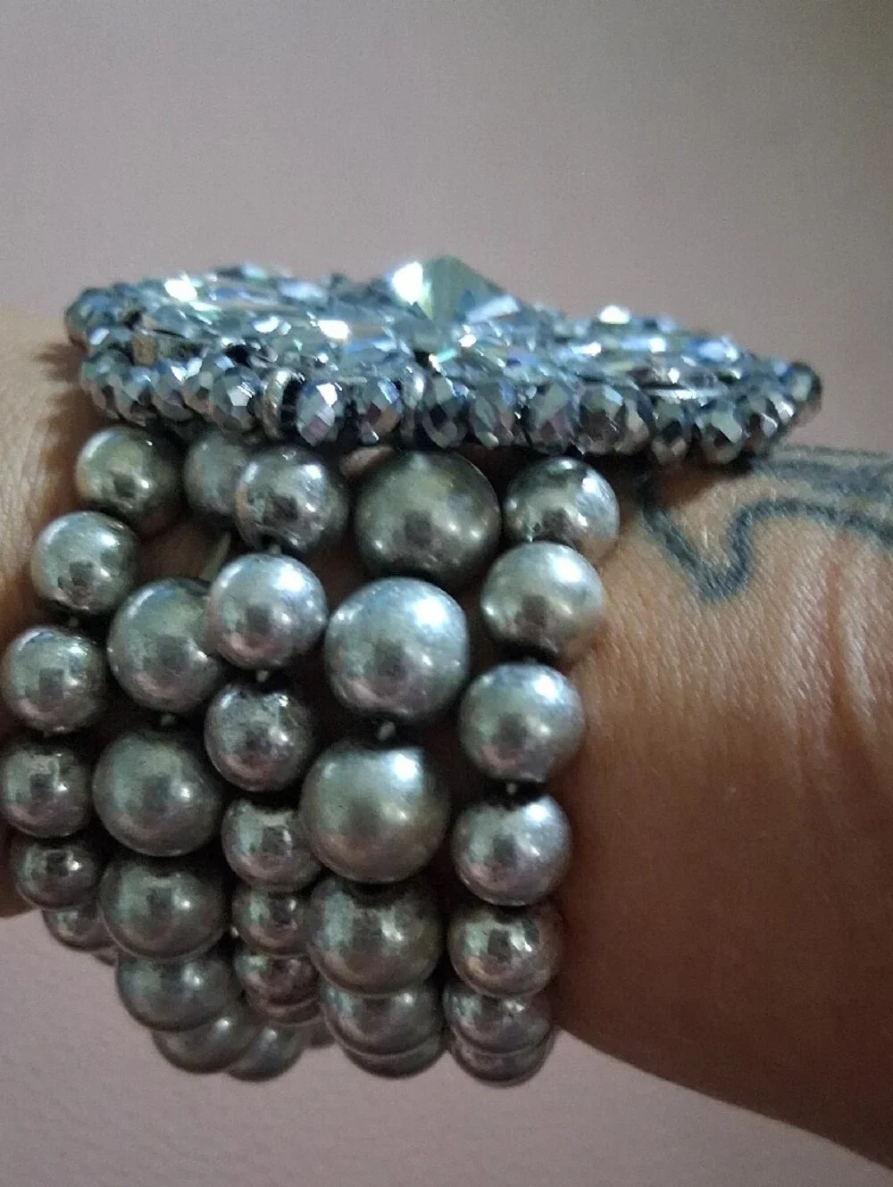 Crystal Statement Bracelet - Silver Clear Floral Cluster